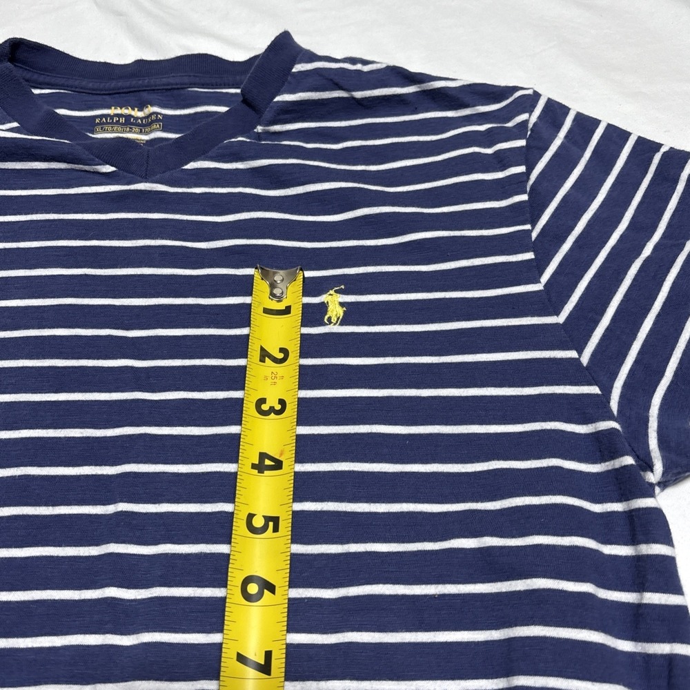 Kids Polo Ralph Lauren Shirt XL Blue/White Striped V Neck Short Sleeve Shirt - Picture 8 of 8